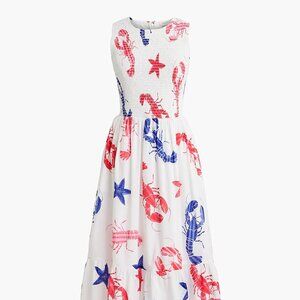 J. Crew Factory Printed smocked midi dress (Lobsters & Starfish) Size Medium